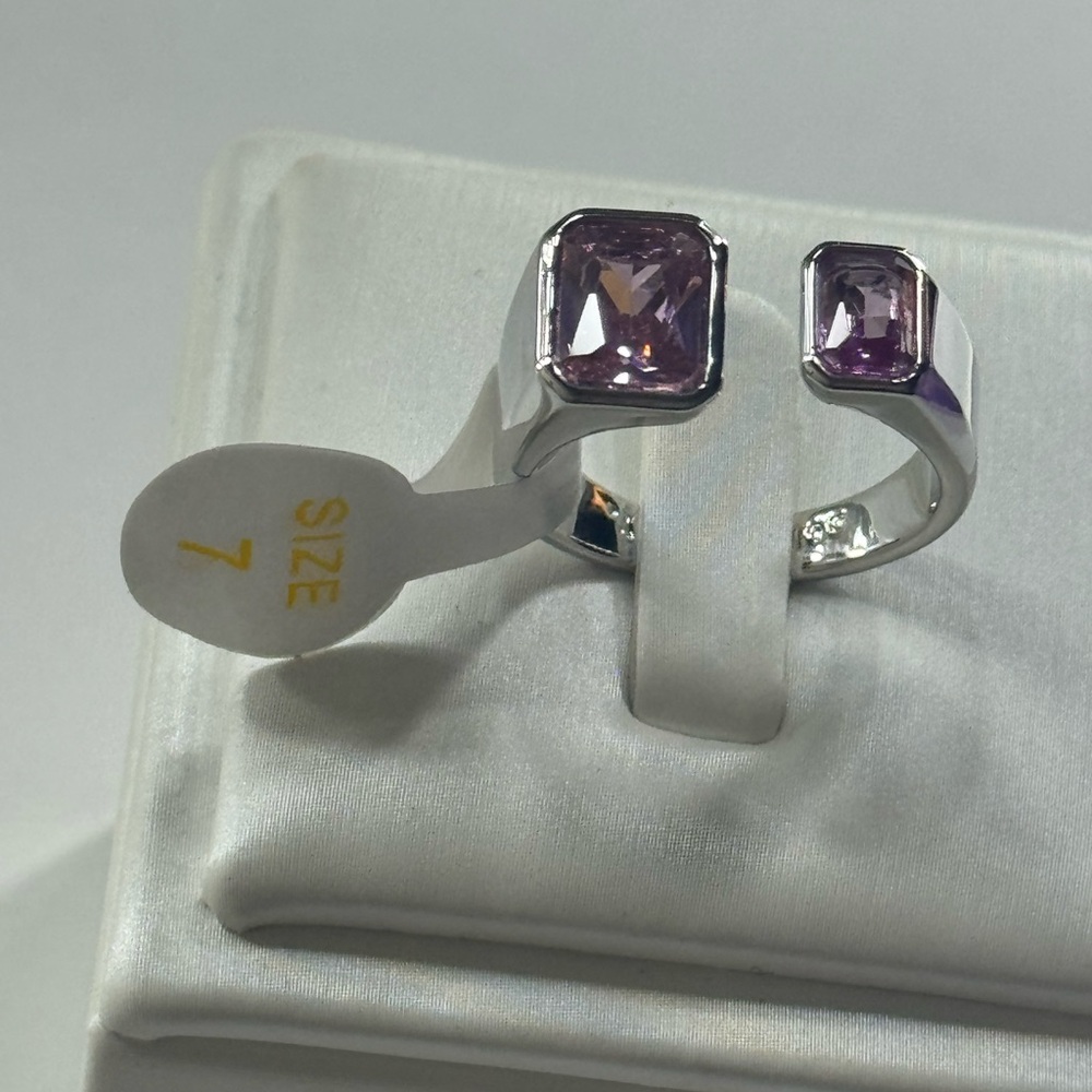 Elegant Silver and Purple Gemstone Women's Ring